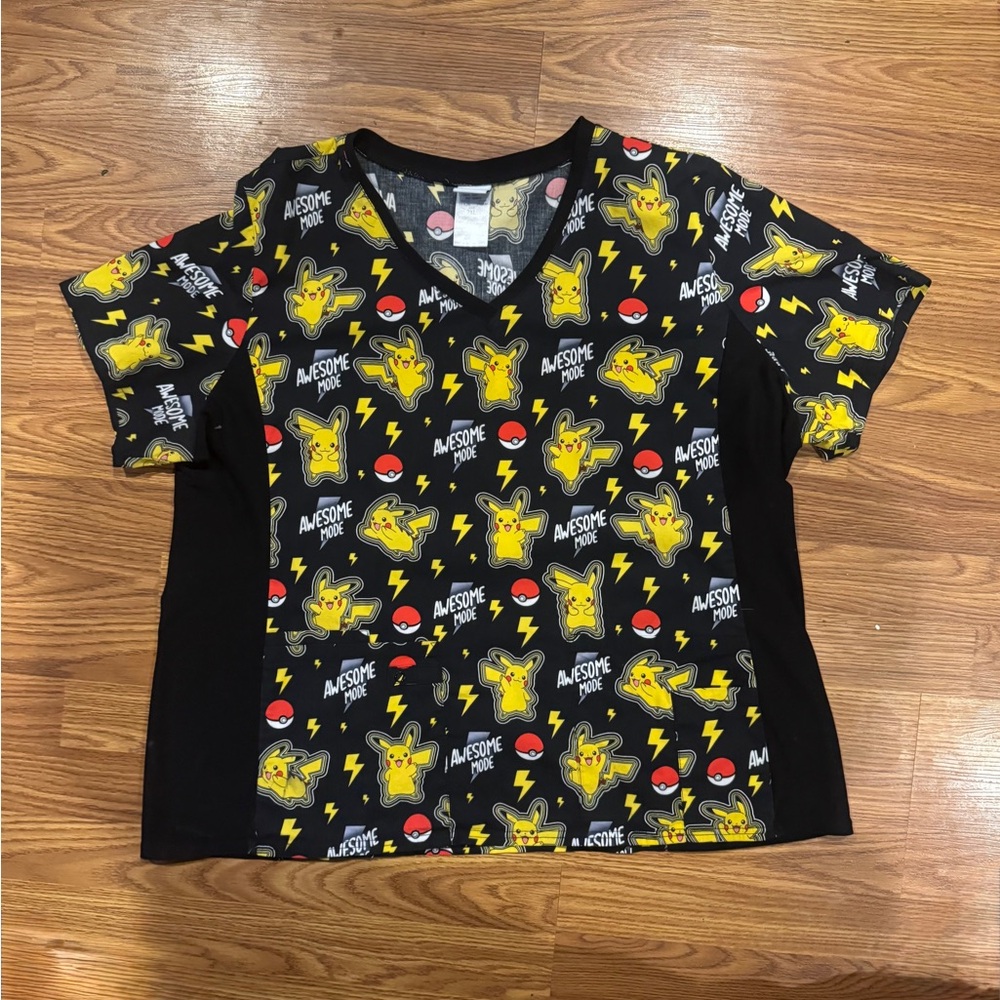 Black Pokemon Pikachu Scrub Top 2XL - Picture 3 of 9
